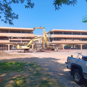 View of the demolition of Clark B on July 31, 2024