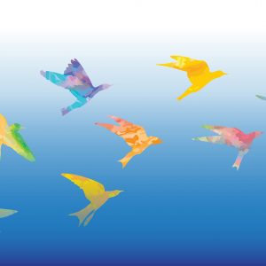 Illustration of multi colored birds in flight