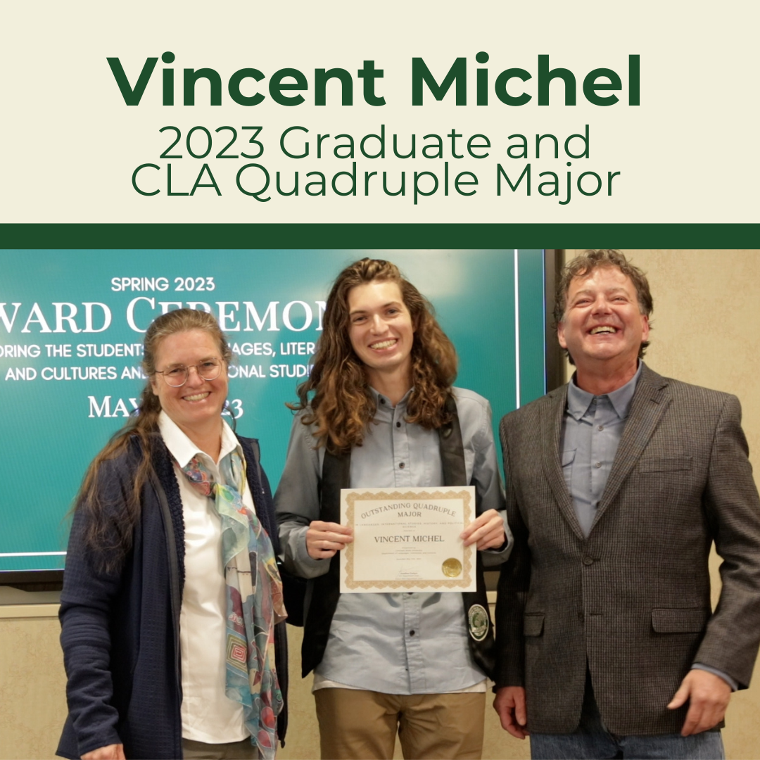 Photo of 2023 Quadruple Major Vincent Michel and his parents