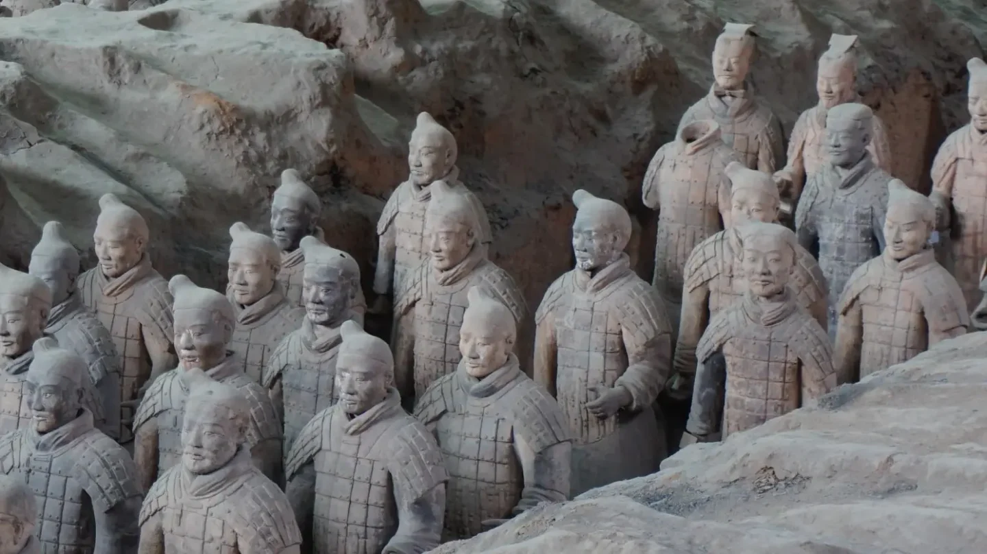 Statues of soldiers that have been excavated